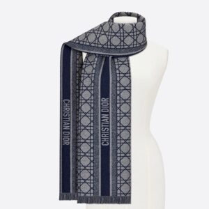 Dior Scarf Cannage Motif Cashmere and Virgin Wool Navy Blue