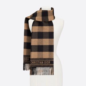 Dior Scarf Check'N'Dior Motif Wool and Angora Khaki
