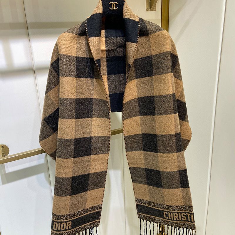Dior Scarf Check'N'Dior Motif Wool and Angora Khaki - Image 2