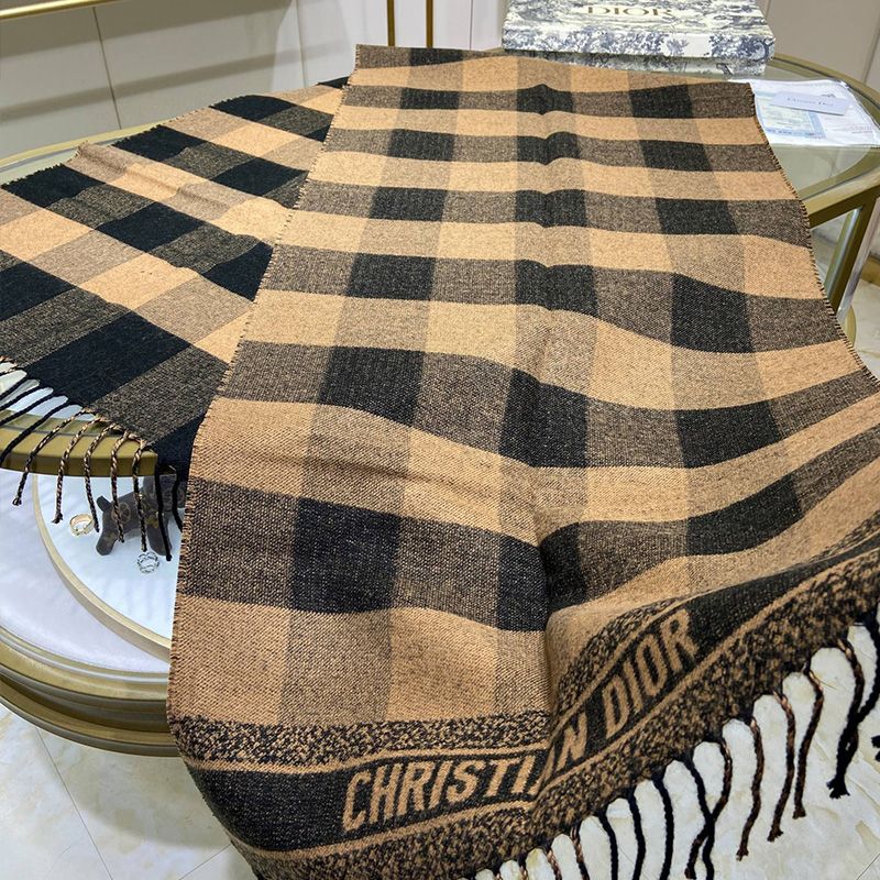 Dior Scarf Check'N'Dior Motif Wool and Angora Khaki - Image 4