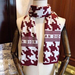 Dior Scarf In Macro Houndstooth Motif Technical Cashmere and Wool Burgundy