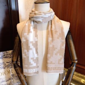 Dior Scarf In Macro Houndstooth Motif Technical Cashmere and Wool Khaki