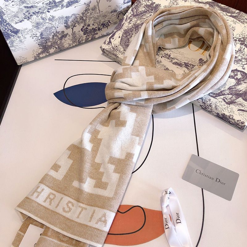 Dior Scarf In Macro Houndstooth Motif Technical Cashmere and Wool Khaki - Image 2