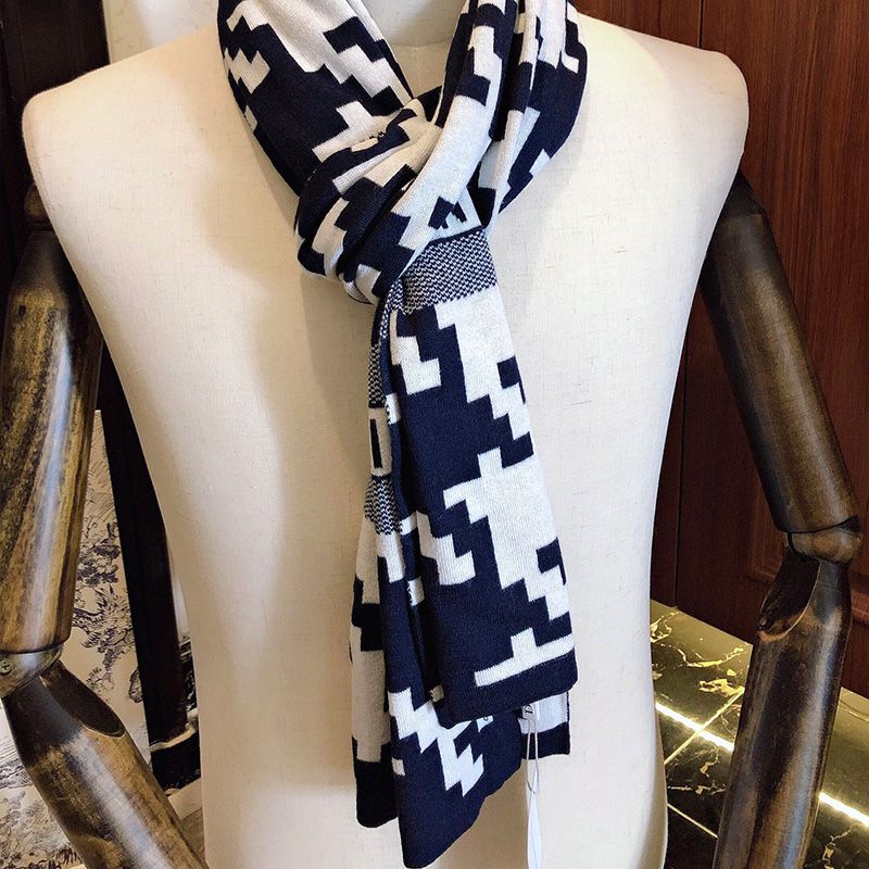 Dior Scarf In Macro Houndstooth Motif Technical Cashmere and Wool Navy Blue - Image 2