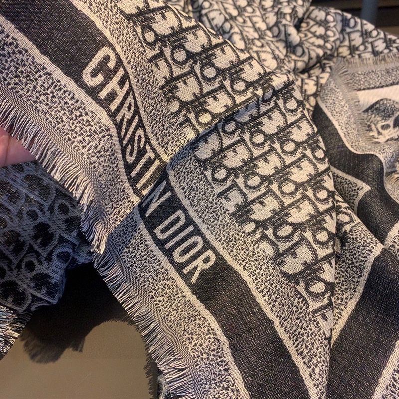 Dior Shawl D-Oblique Motif Wool, Silk and Cashmere Black - Image 3