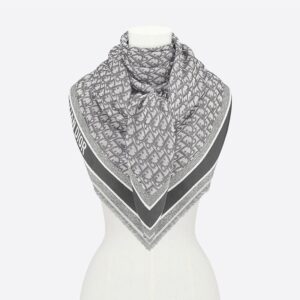 Dior Shawl D-Oblique Motif Wool, Silk and Cashmere Grey
