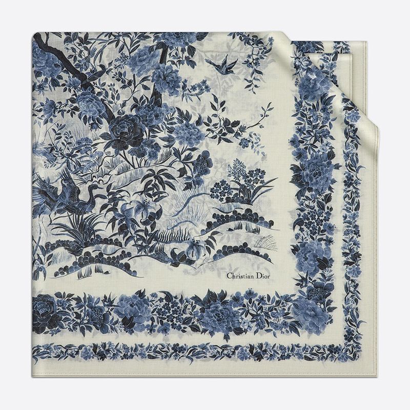 Dior Shawl In Jardin d'Hiver Motif Cashmere and Silk Blue - Image 2