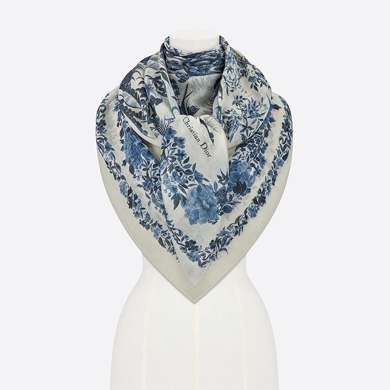 Dior Shawl In Jardin d'Hiver Motif Cashmere and Silk Blue - Image 4