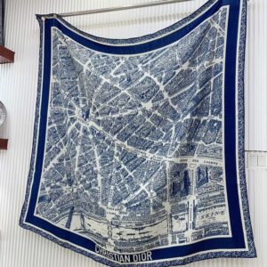 Dior Shawl In Plan de Paris Motif Cashmere and Silk Blue