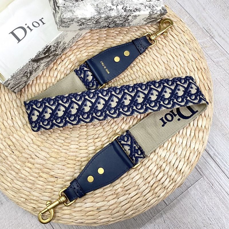 Dior Shoulder Strap In Oblique Motif Cotton Blue