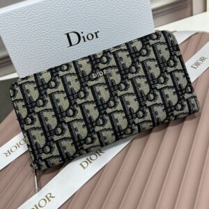 Dior Silver Zipped Zip Wallet Oblique Motif Canvas Blue