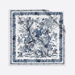Dior Square Scarf In Jardin d'Hiver Motif Silk Blue