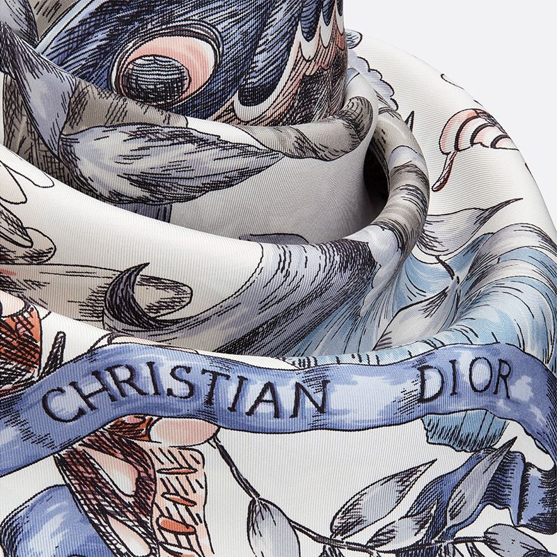 Dior Square Scarf Le Jugement Motif Silk Blue - Image 2