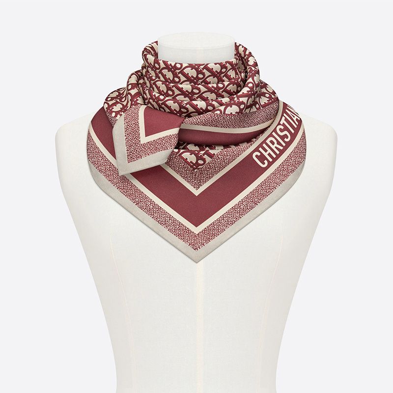 Dior Square Scarf Oblique Diortwin Motif Silk Burgundy/Navy Blue - Image 3