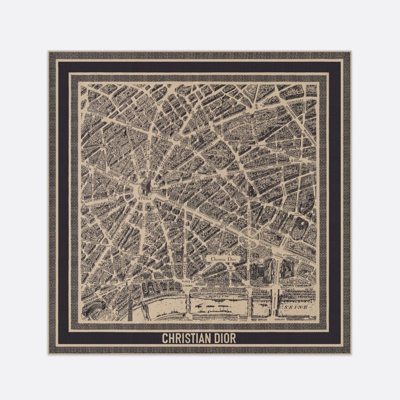 Dior Square Scarf In Plan de Paris Motif Silk Beige