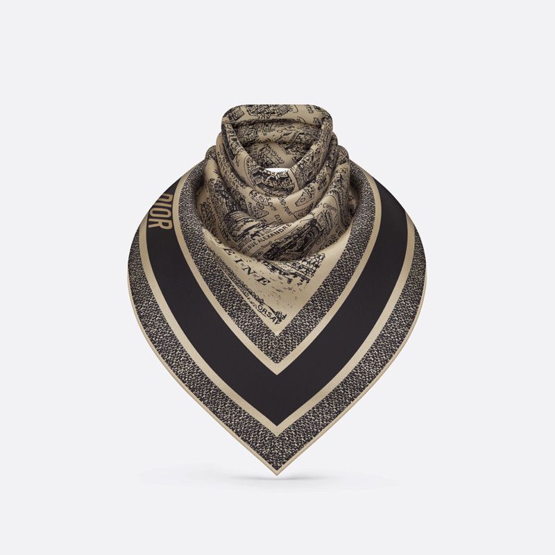 Dior Square Scarf In Plan de Paris Motif Silk Beige - Image 2
