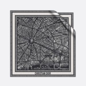 Dior Square Scarf In Plan de Paris Motif Silk Black