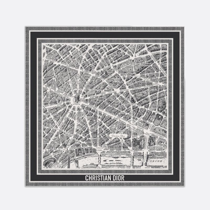 Dior Square Scarf In Plan de Paris Motif Silk White