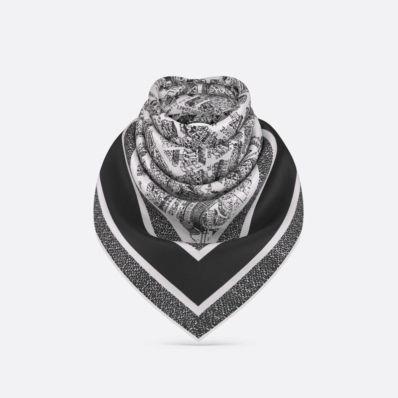 Dior Square Scarf In Plan de Paris Motif Silk White - Image 2