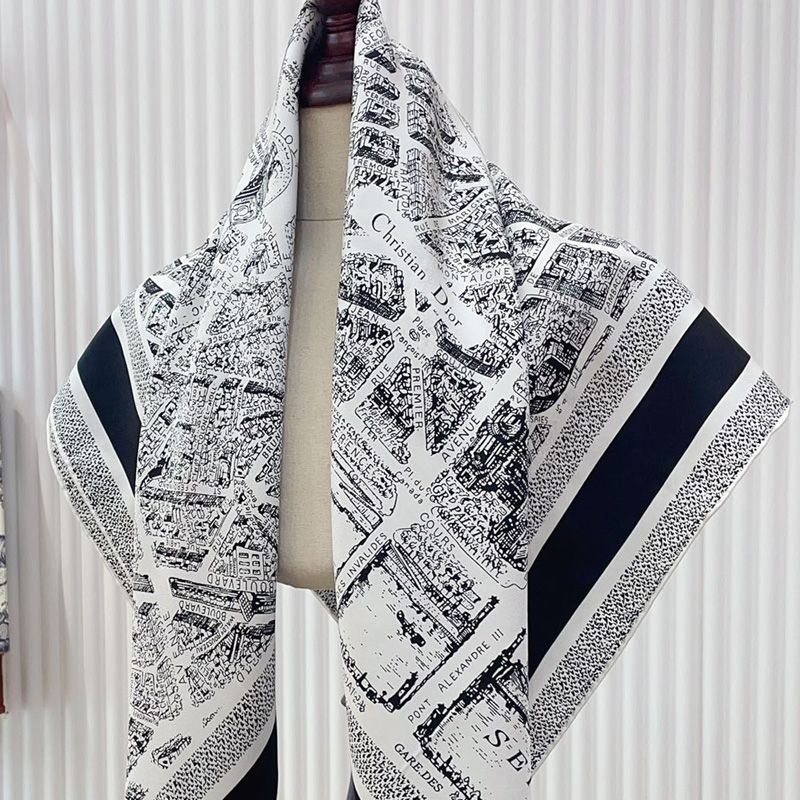 Dior Square Scarf In Plan de Paris Motif Silk White - Image 3