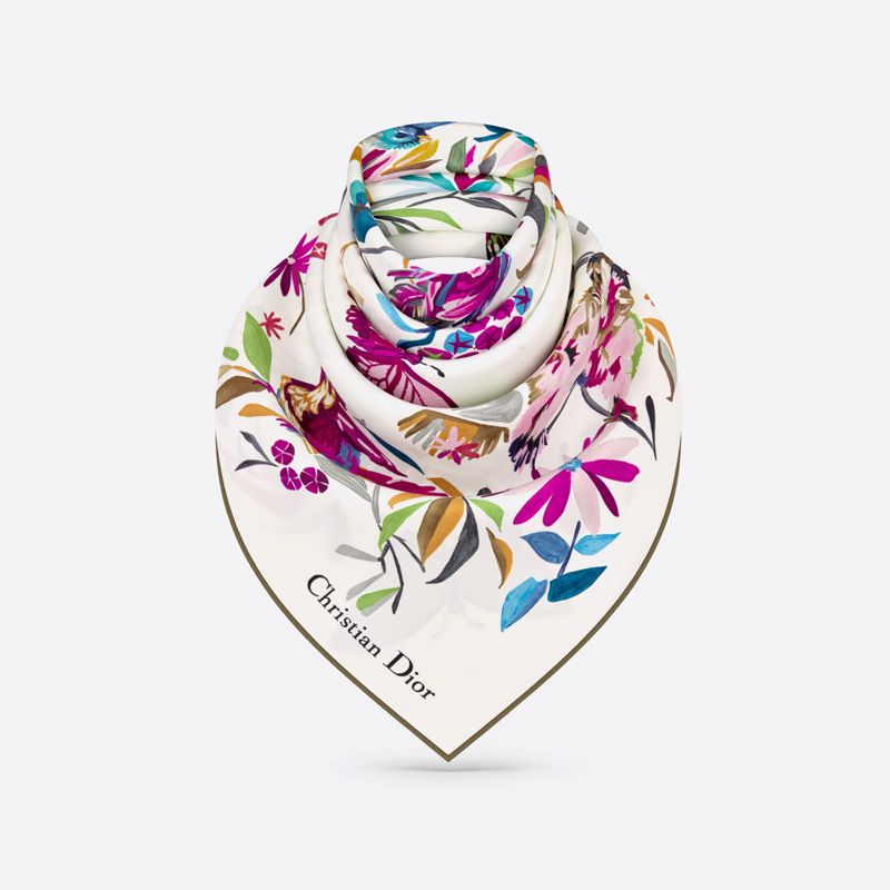 Dior Square Scarf Toile de Jouy Fantastica Motif Silk White - Image 2