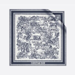 Dior Square Scarf In Toile de Jouy Sauvage Motif Silk Blue