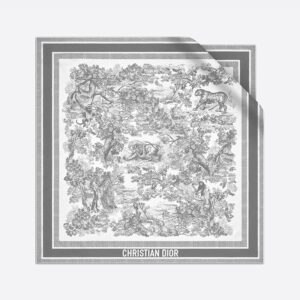 Dior Square Scarf In Toile de Jouy Sauvage Motif Silk Grey