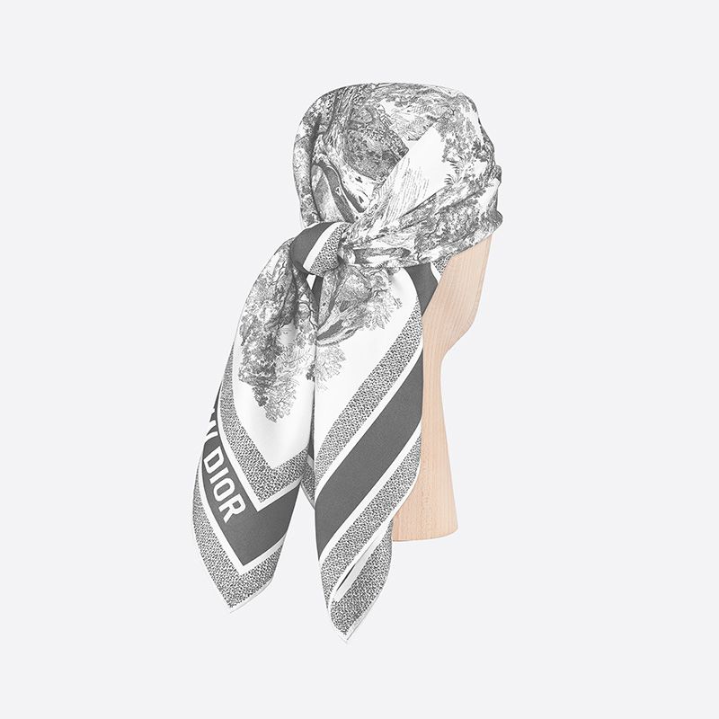Dior Square Scarf In Toile de Jouy Sauvage Motif Silk Grey - Image 2