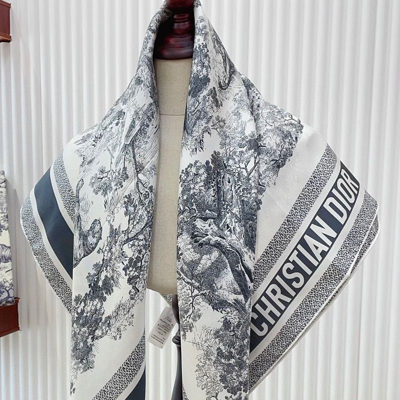Dior Square Scarf In Toile de Jouy Sauvage Motif Silk Grey - Image 3