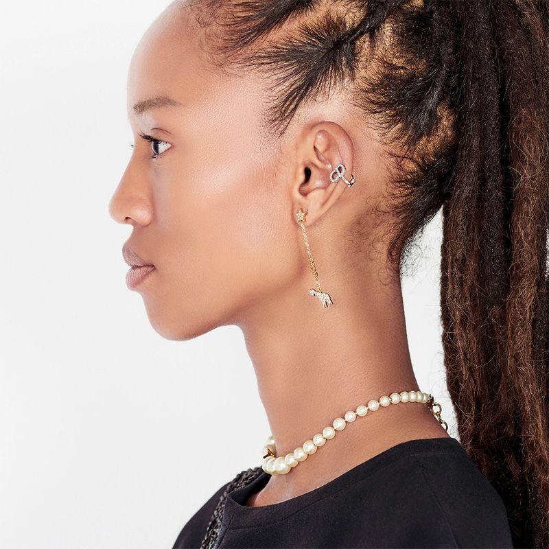 Dior Star Earrings Metal with Chains, DIOR Signature and Giraffe Charms Embellished Crystals Gold - Image 2