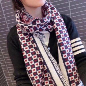 Dior Stole Dioramour D-Chess Hearts Motif Wool Black