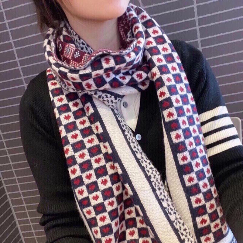 Dior Stole Dioramour D-Chess Hearts Motif Wool Black