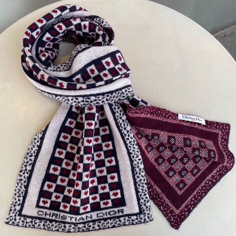 Dior Stole Dioramour D-Chess Hearts Motif Wool Black - Image 2