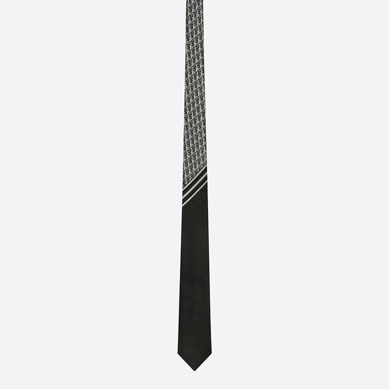 Dior Tie Striped Oblique Motif Silk Black