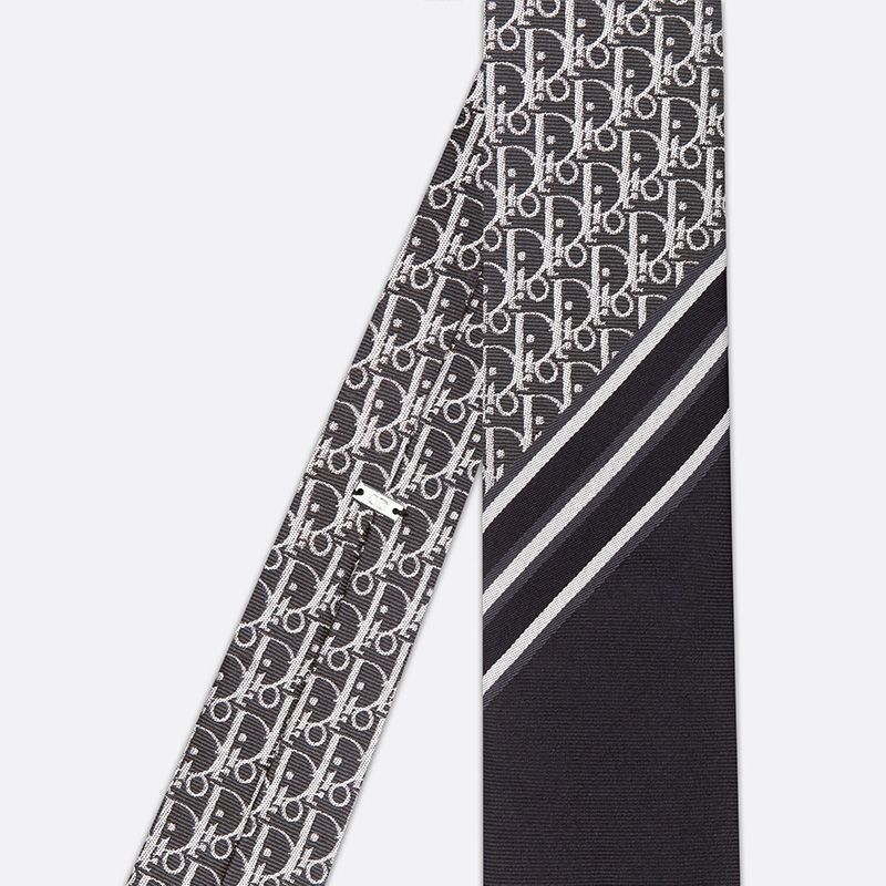 Dior Tie Striped Oblique Motif Silk Black - Image 2