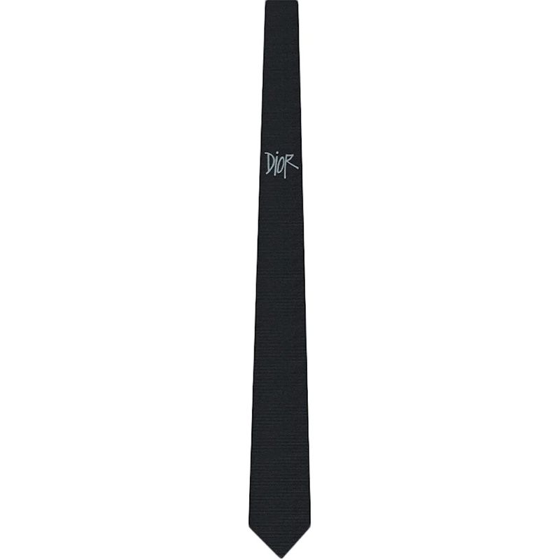 Dior Tie Shawn Logo Motif Silk Black