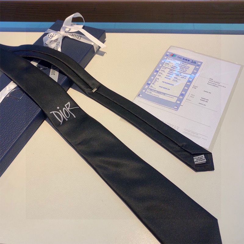 Dior Tie Shawn Logo Motif Silk Black - Image 3