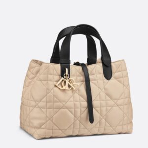 Dior Toujours Bag In Macrocannage Calfskin Apricot/Black