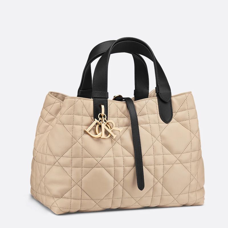 Dior Toujours Bag In Macrocannage Calfskin Apricot/Black