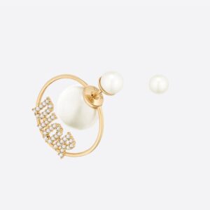 Dior Tribales Asymmetric Earrings Metal with Resin Pearls and Dior Ring Signature Embellished Crystals Gold