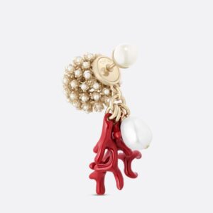 Dior Tribales Earrings Metal with Resin Pearls, Freshwater Pearls and Lacquer Coral Gold