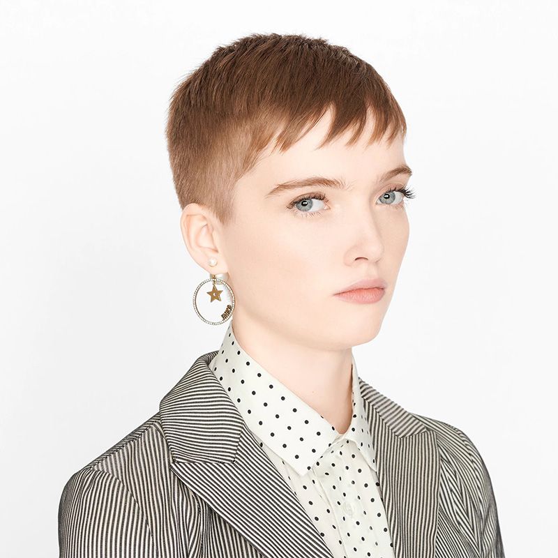 Dior Tribales Earrings Antique Metal with Resin Pearls and J'Adior Star Round Drop Signatures Embellished Crystals Gold - Image 3