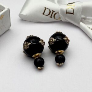 Dior Tribales Earrings Antique Metal with Resin Pearls and Bees Allover Signatured Gold/Black