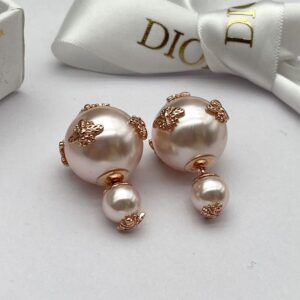 Dior Tribales Earrings Antique Metal with Resin Pearls and Bees Allover Signatured Rose Gold