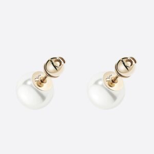 Dior Tribales Earrings CD Signatured Metal with Resin Pearls Gold
