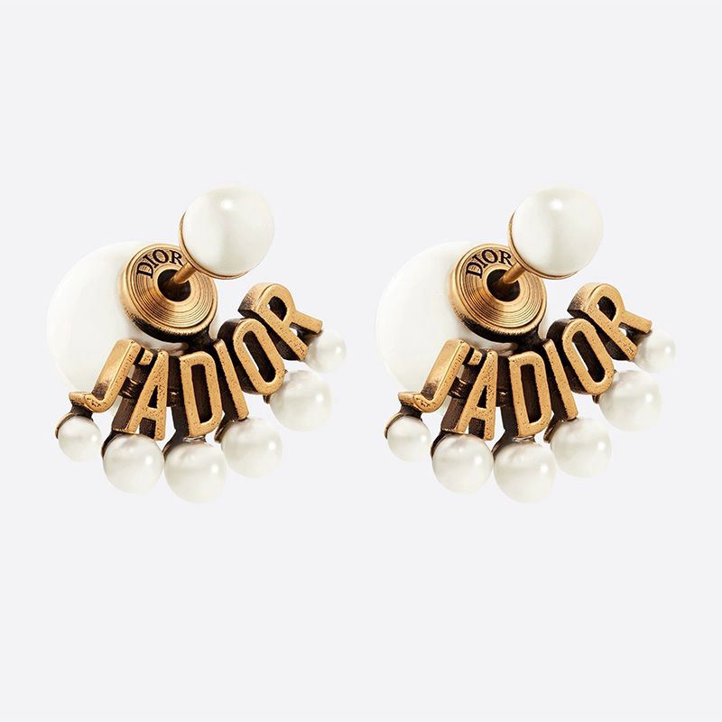 Dior Tribales Earrings Antique Metal with Resin Pearls and J'Adior Signature Gold