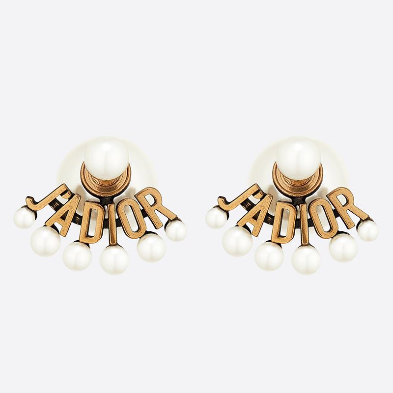 Dior Tribales Earrings Antique Metal with Resin Pearls and J'Adior Signature Gold - Image 2
