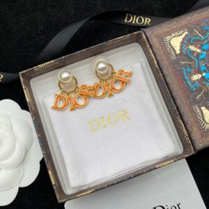 Dior Tribales Earrings Metal with Resin Pearls and Lacquer DIOR Signatures Gold/Orange