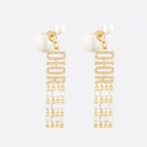 Dior Tribales Earrings Metal with Resin Pearls and DIOR Signatures Enhanced Baguette-cut Crystals Gold