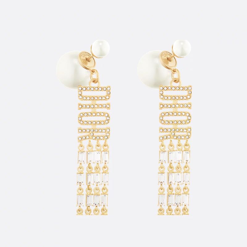 Dior Tribales Earrings Metal with Resin Pearls and DIOR Signatures Enhanced Baguette-cut Crystals Gold